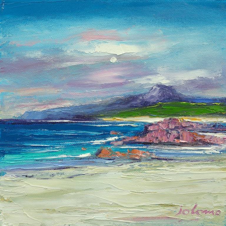 The pink rocks of Iona looking to Ben More - John Lowrie Morrison OBE