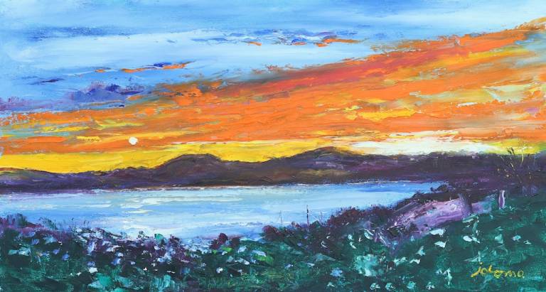 A summer sunset over Carsaig Bay from the studio - John Lowrie Morrison OBE