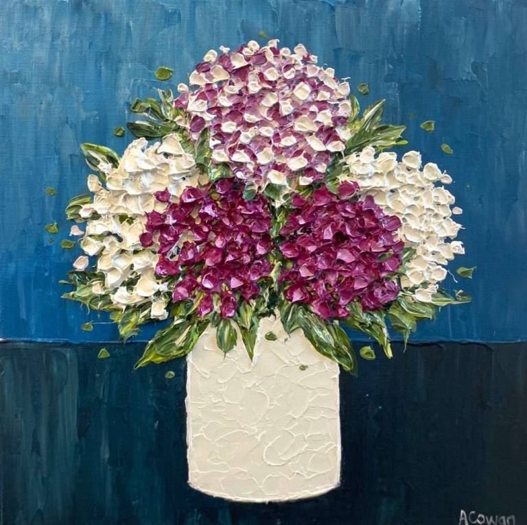 Alison Cowan - White Pot with Hydrangeas