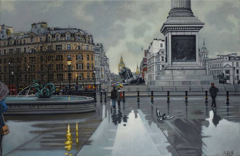 Rainy Day in Trafalgar Square (framed)   SOLD - Ian Fifield