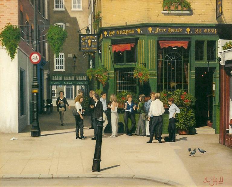 A Sunny Day at the Ye Grapes Pub, Shepherd Market  SOLD - Ian Fifield