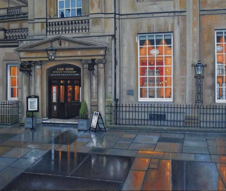 Rainy Day at the Pump Room Restaurant, Abbey Churchyard, Bath SOLD - Ian Fifield