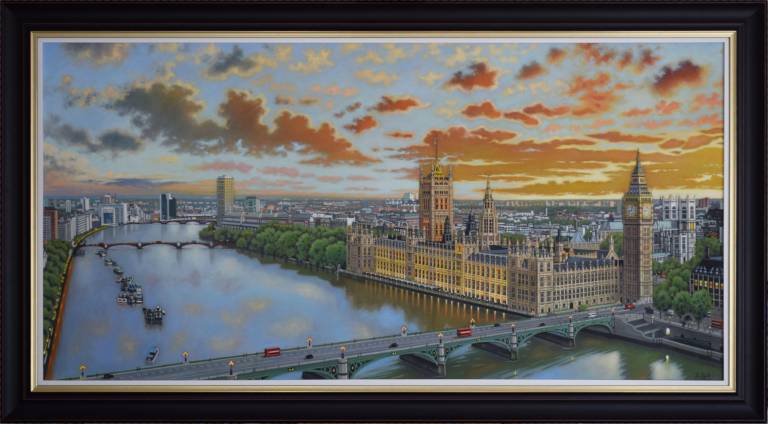 Sunset over the Houses of Parliament from the Millennium Eye (with frame)   SOLD - Ian Fifield