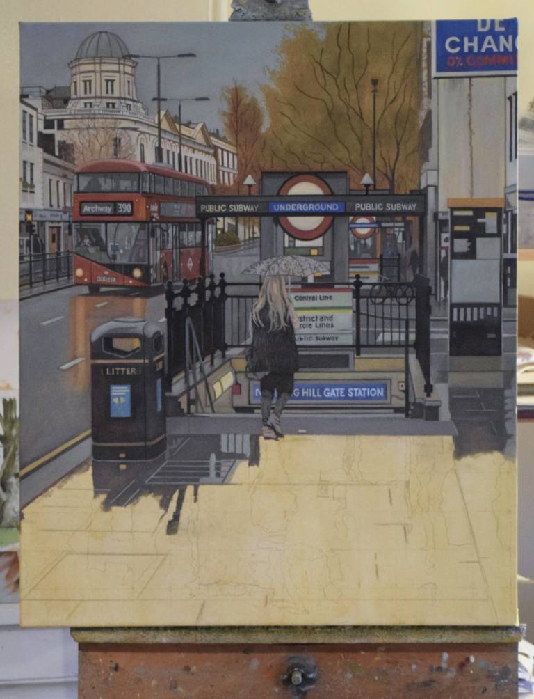 A Rainy Day at Notting Hill Gate Station 2 (commissioned work) - Ian Fifield