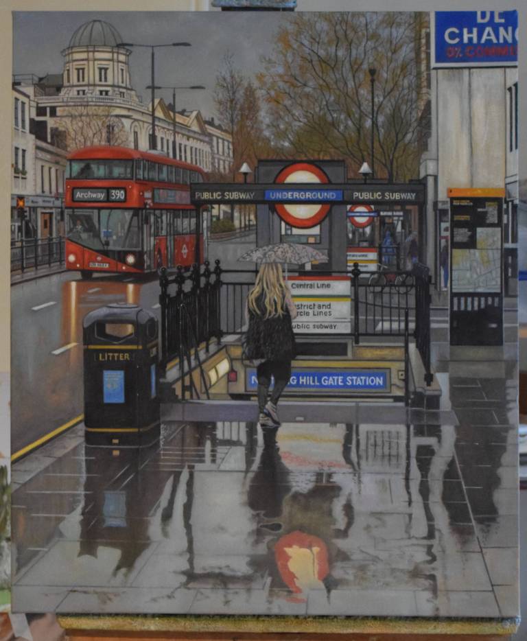 A Rainy Day at Notting Hill Gate Station 2 (commissioned work) - Ian Fifield