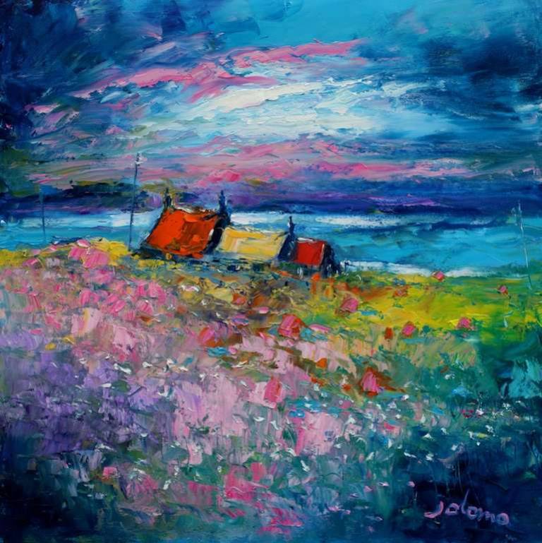 A Pink Dawnlight Isle Of Iona 20x20 - SOLD - John Lowrie Morrison