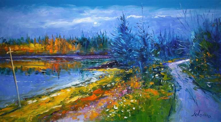 Autumn Eveninglight Reflections Caol Scotnish Knapdale 18x32  - John Lowrie Morrison