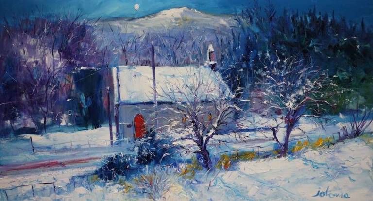 Heavy Snowfall Ford Church Argyll 18x32 - John Lowrie Morrison