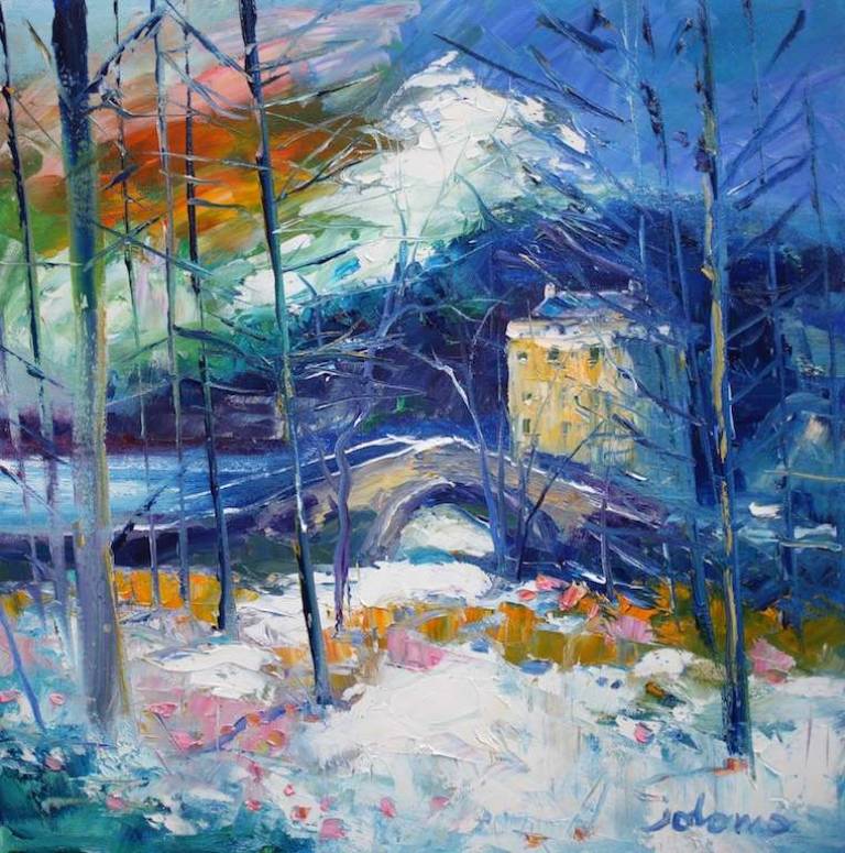 Heavy Snowfall Saddell Castle And Bridge Kintyre 16x16  - John Lowrie Morrison