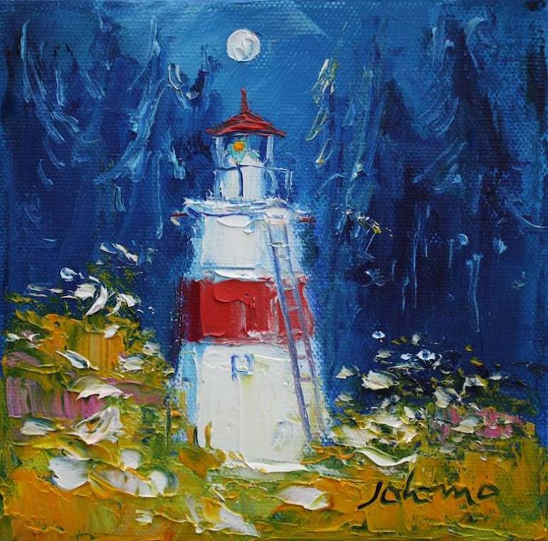 Moonrise The Wee Lighthouse At Crinan Ss 6x6 - John Lowrie Morrison