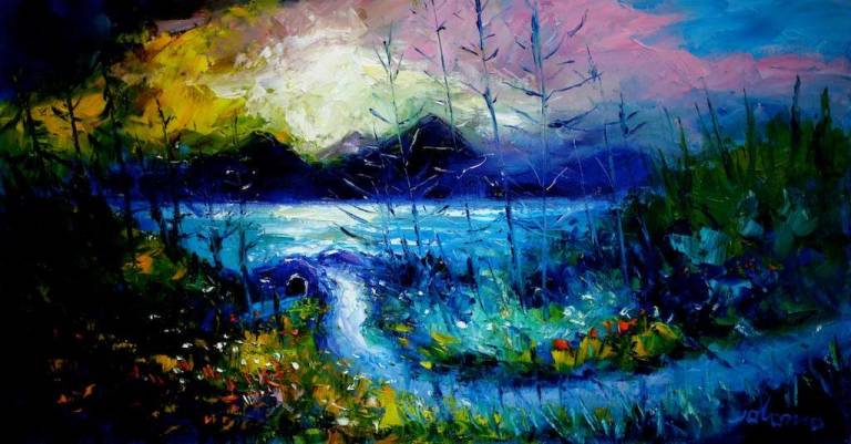 Morninglight On The Carradale Road Looking To Arran 16x30 SOLD - John Lowrie Morrison