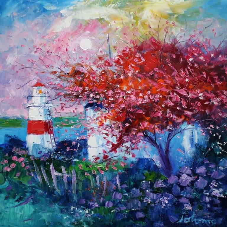Spring Blossoms At The Wee Lighthouse Crinan 24x24 - John Lowrie Morrison
