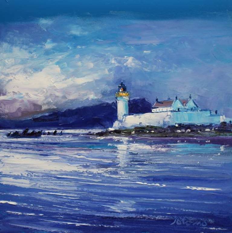 Summerlight Belnahua Lighthouse The Slate Isles 16x16 - John Lowrie Morrison
