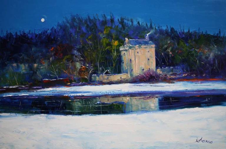 Winterlight Heavy Snowfall Saddell Castle Kintyre 24x36 - John Lowrie Morrison