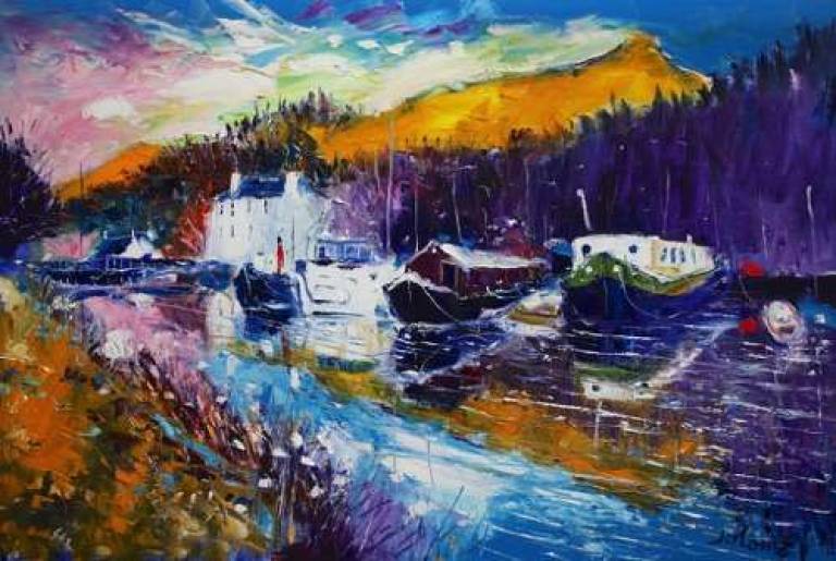 Autumnlight at Bowling Forth of Clyde Canal 24x36 SOLD - John Lowrie Morrison