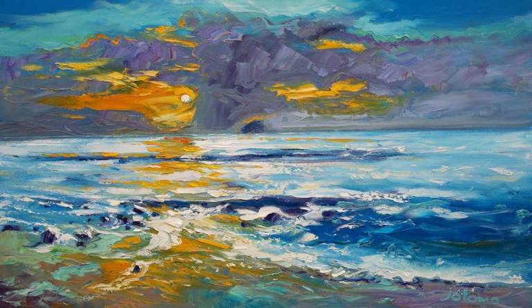 An evening storm over Ailsa Craig 20x34 SOLD - John Lowrie Morrison