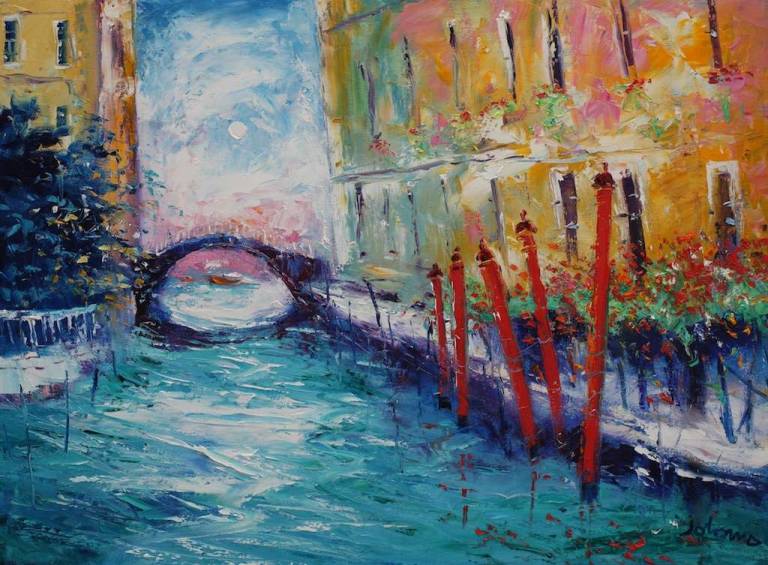 Flower boxes on a Venetian canal 22x30 SOLD - John Lowrie Morrison