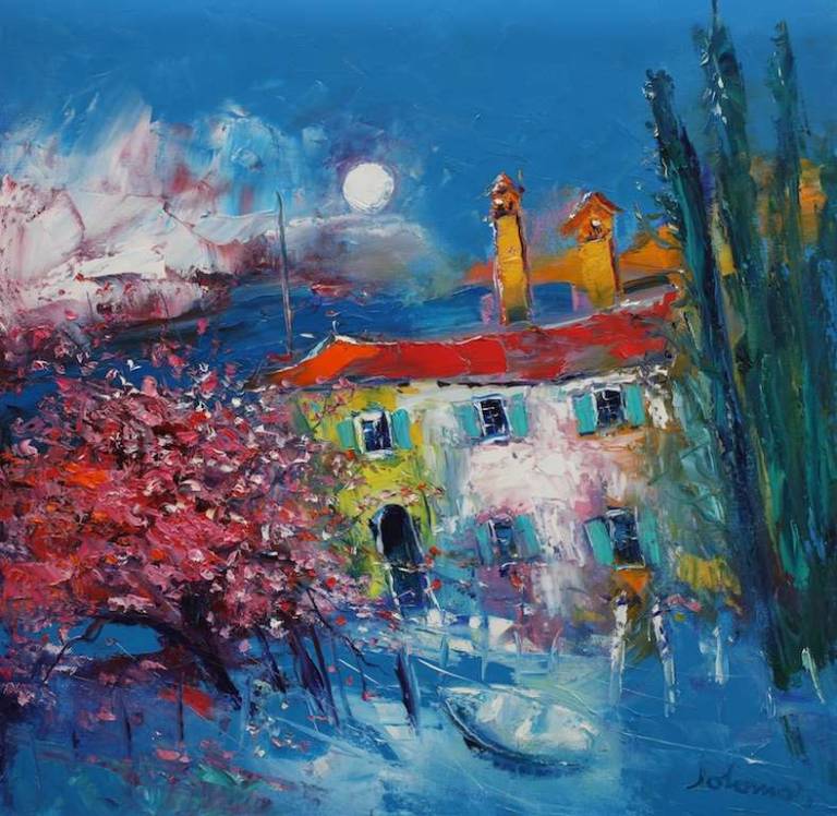 Spring blossoms on the lagoon Venice 24x24 SOLD - John Lowrie Morrison