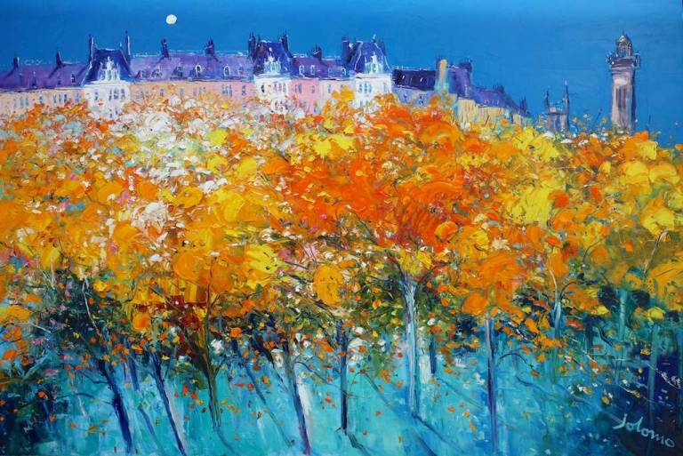 Autumn Moonlight on Park Terrace Glasgow 40x60 - SOLD - John Lowrie Morrison