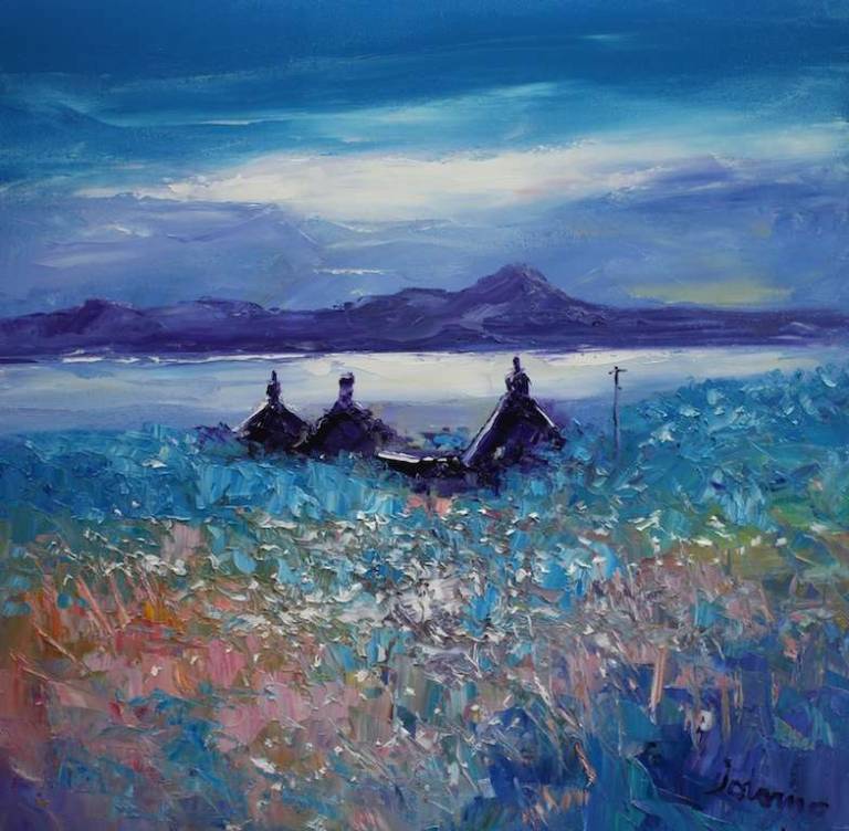 Cleared Croft Kintyre looking to Arran 20x20 - John Lowrie Morrison
