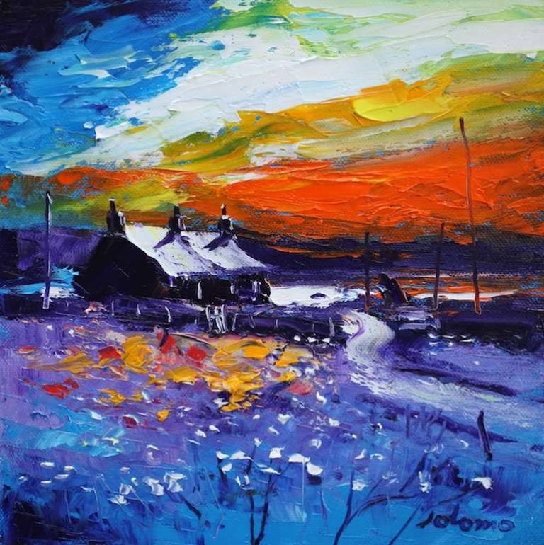 A Winter Sunset Isle of Gigha 10x10 SOLD - John Lowrie Morrison