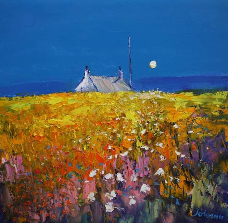 Wild Flowers on the edge of The Barley Fields Kintyre 24x24 - John Lowrie Morrison