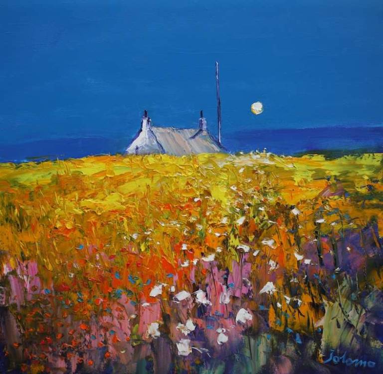 Wild Flowers on the edge of The Barley Fields Kintyre 24x24 - John Lowrie Morrison