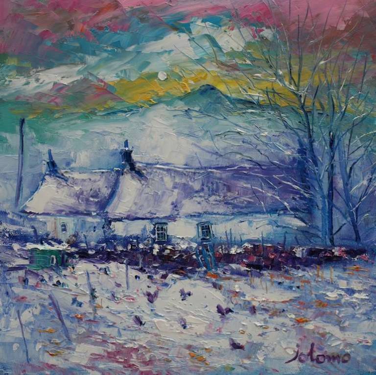 Hens in morning snow Glen Clova Angus 12x12 - John Lowrie Morrison