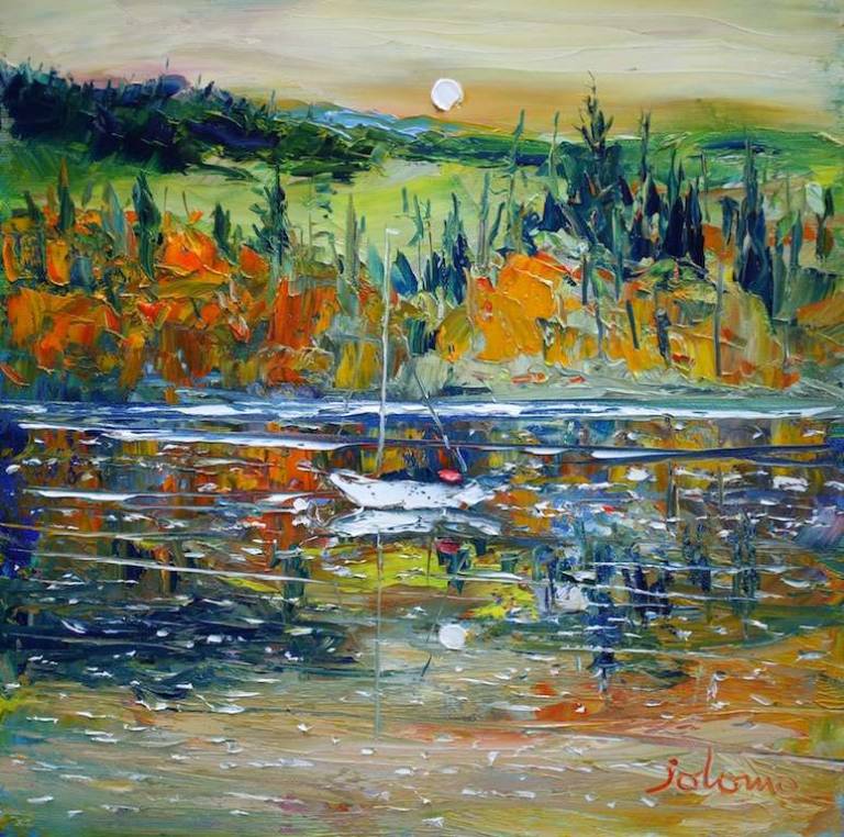 The white boat Caol Scotnish Knapdale 12x12 - John Lowrie Morrison