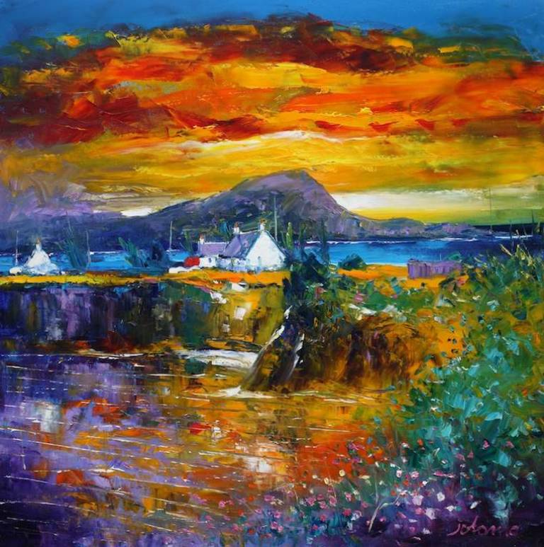 Autumn sunset Culipool looking to Scarba 30x30. SOLD - John Lowrie Morrison