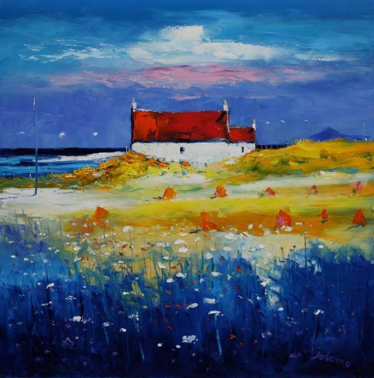 Wild Flowers and Haystacks Isle of Tiree 30x30 - John Lowrie Morrison