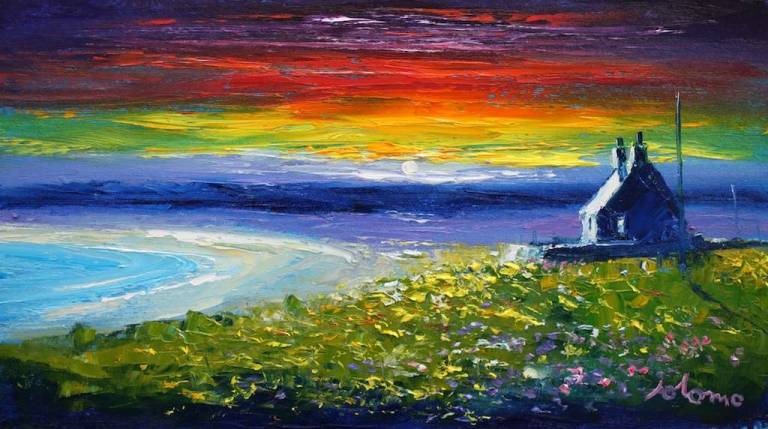 Sunset over Balephuil Isle of Tiree 10x18 - SOLD - John Lowrie Morrison