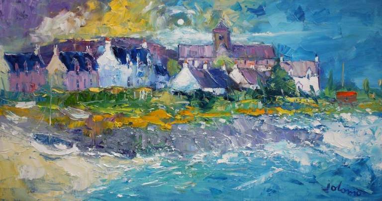 A Wild Day over The Abbey Iona 16x30 - John Lowrie Morrison