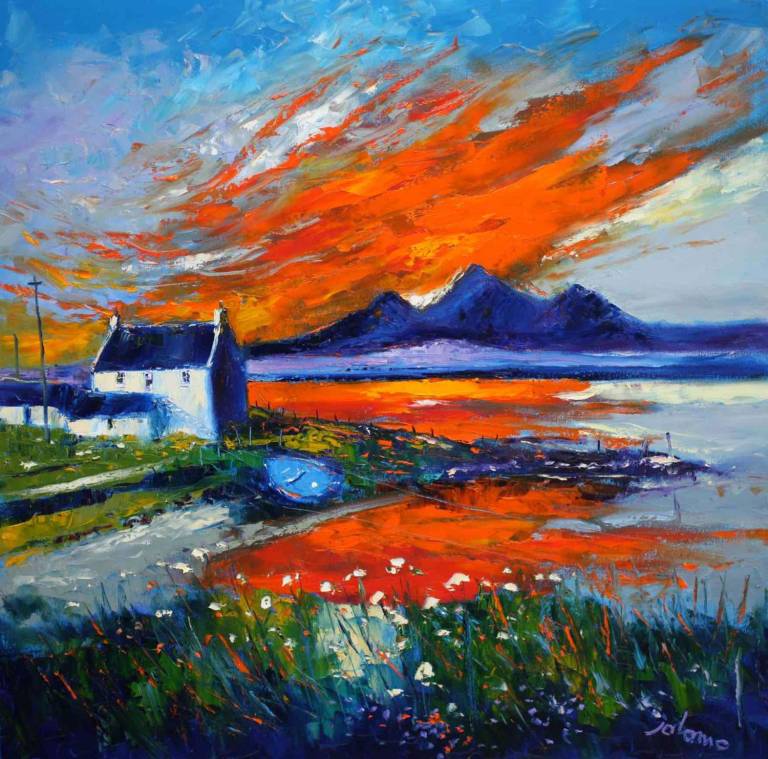 Sunset The Paps of Jura from Isle of Danna 30x30 - John Lowrie Morrison