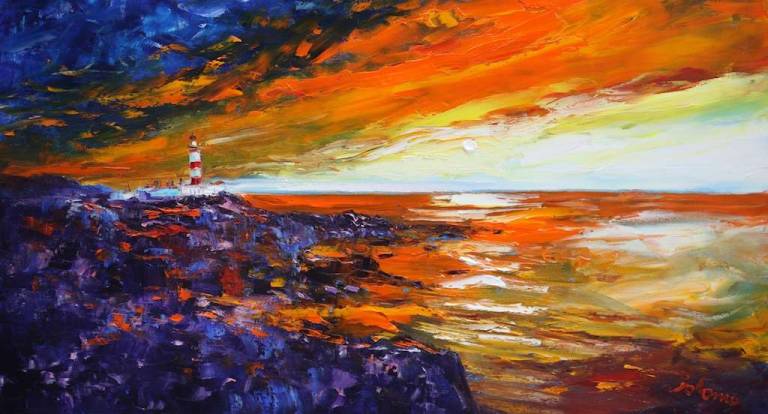 Dawnlight Scalpay Lighthouse Isle of Harris 18x32 - John Lowrie Morrison