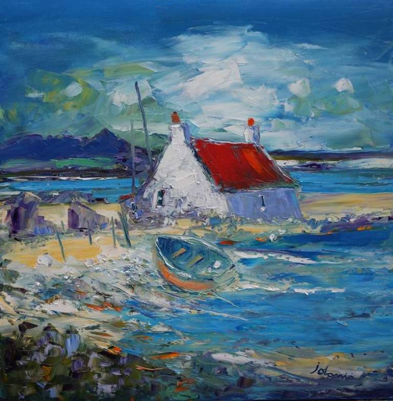 Beached Boat And Croft Isle Of Benbecula 20x20 - John Lowrie Morrison