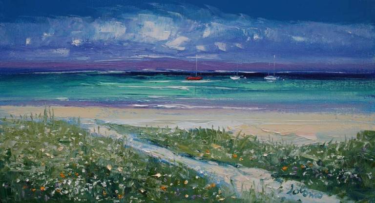 Beach Path Through Wild Flowers Isle of Gigha 10x18 - John Lowrie Morrison