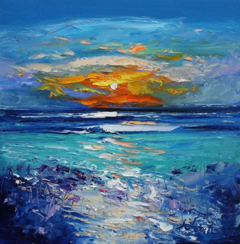 Big Breakers at Sunset Isle of Tiree 12x12 - John Lowrie Morrison