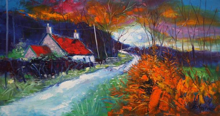 A Stormy Sunset Dunrostan Knapdale 16x30 - John Lowrie Morrison