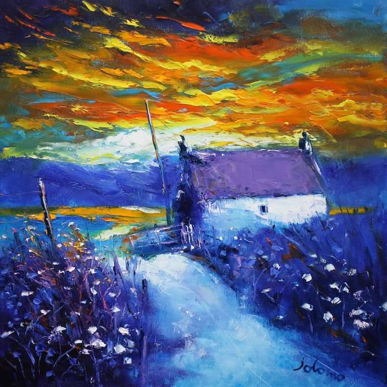 A Winter Sunset Isle of Harris 20x20 - John Lowrie Morrison