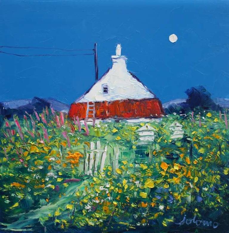 Beehives in a Wild Garden Kintyre 16x16 - John Lowrie Morrison