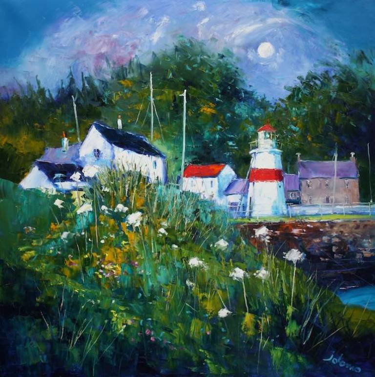 Moonrise over The Wee Lighthouse at Crinan 36x36 - John Lowrie Morrison
