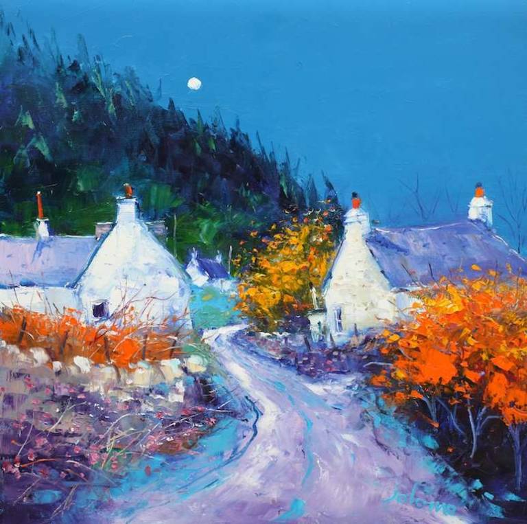 Autumn Eveninglight Baile Boidheach Near Ormsary 24x24 - John Lowrie Morrison