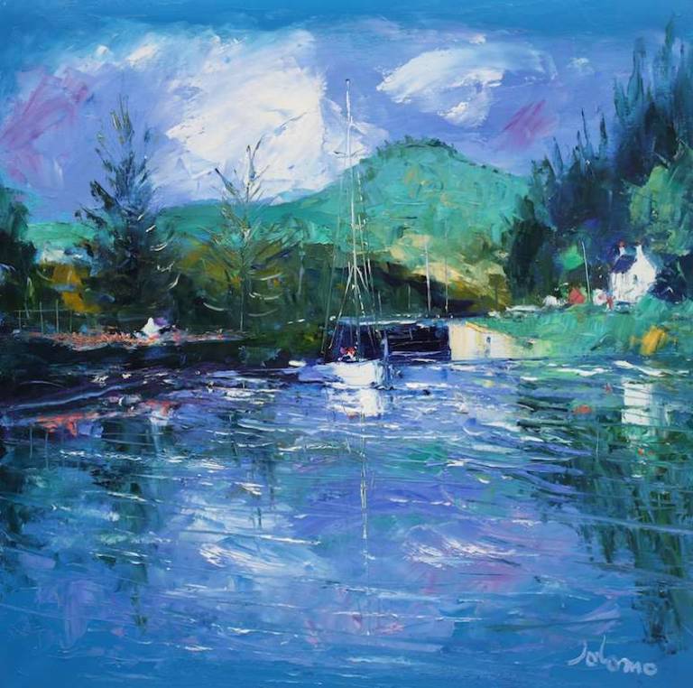 Summerlight Heading to Cairnbaan Crinan Cannal 24x24 - John Lowrie Morrison