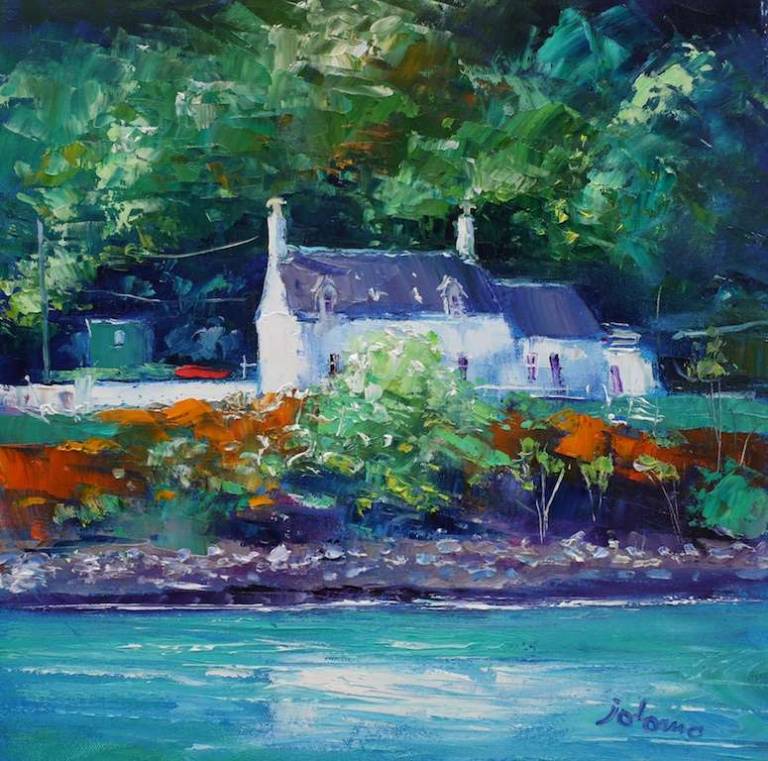The Puddler's Cottage Crinan Cannal from Crinan Ferry 16x16 - John Lowrie Morrison