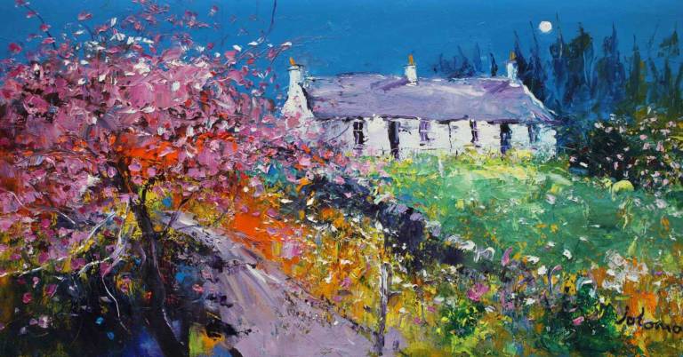 Blossoms at Dunardry Crinan Cannal 16x30 - John Lowrie Morrison