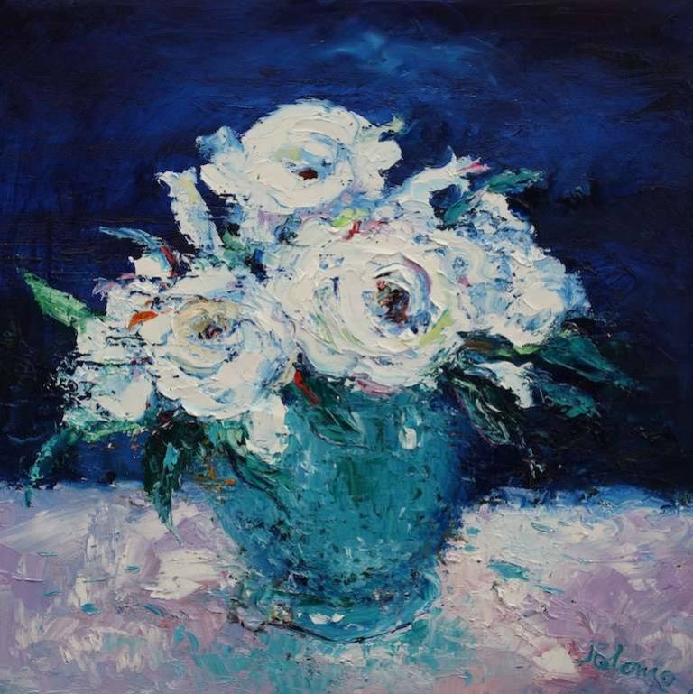 White Roses Green Vase 20x20 - John Lowrie Morrison