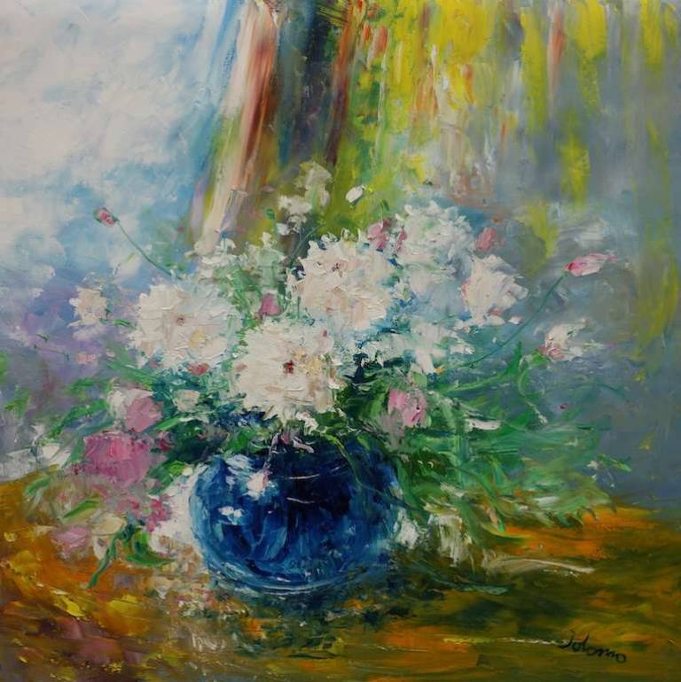 Mixed Blossoms in a Window 30x30 - John Lowrie Morrison