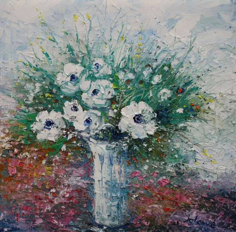 Scabiosa in an Arts and Crafts Vase 16x16 - John Lowrie Morrison