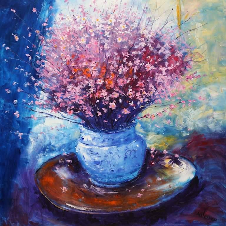 Cherry Blossoms in a Japanese Vase 36x36 - John Lowrie Morrison
